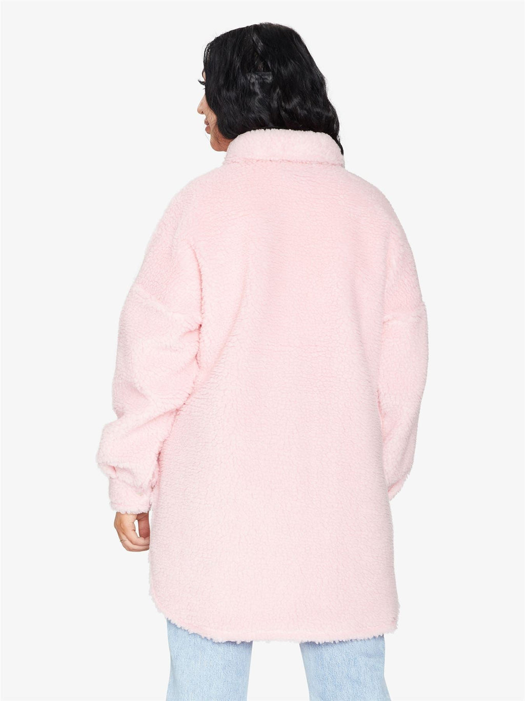 Oversized Stud Button Borg Teddy Shacket