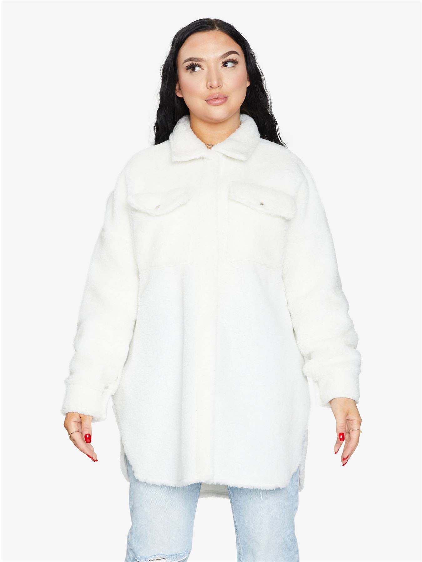 Oversized Stud Button Borg Teddy Shacket