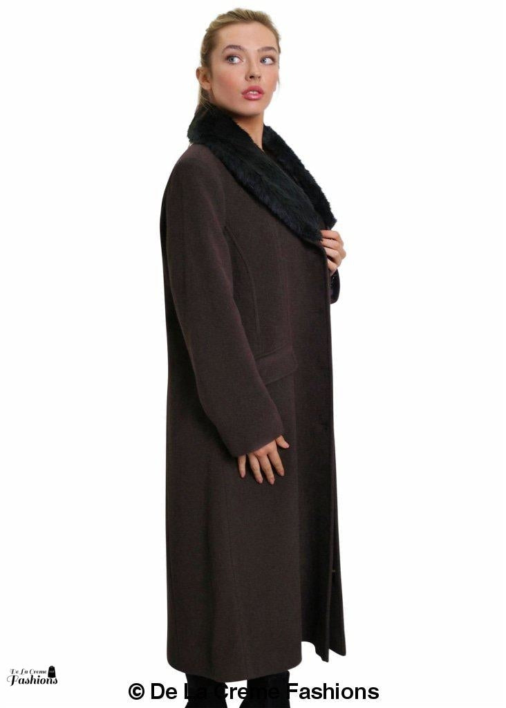 Oversized Faux Fur Collar Long Coat (642-FUR)