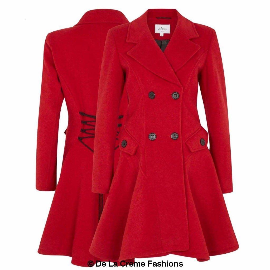 Wool Blend Fit And Flare Double Breasted Skater Coat (1102)