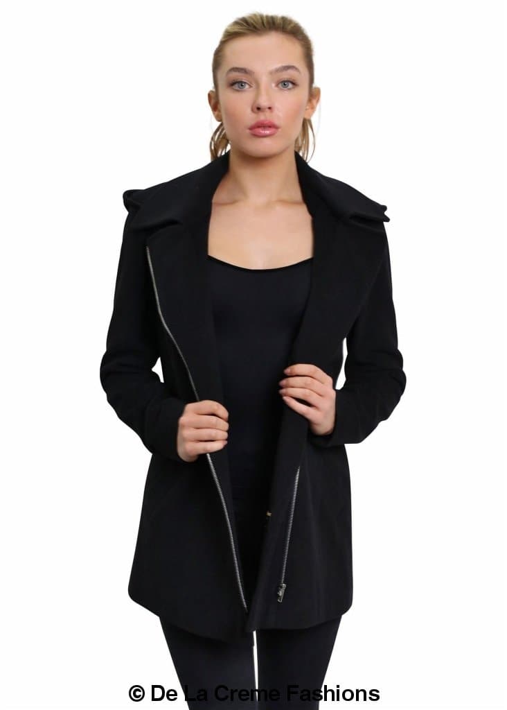 De La Creme Womens Wool Blend Zip Up Hooded Coat