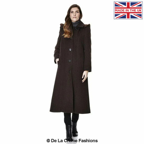 Wool Feel Faux Fur Trim Hooded Long Coat