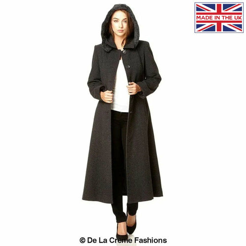 Wool Feel Faux Fur Trim Hooded Long Coat